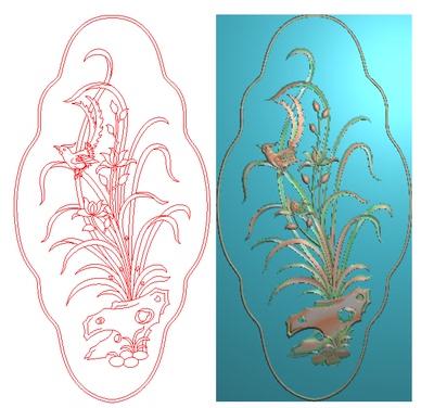 精雕 浮雕图 雕刻 精雕线图 兰花鸟 源文件 JDP【JD645】