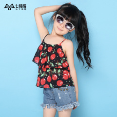 Seven space space OTHERMIX2015 new cherry print in summer fun Pack strap chiffon shirt