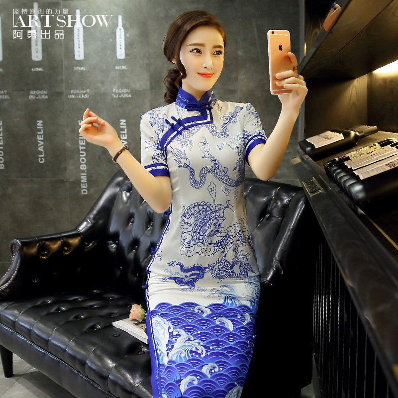 中国梦长款重磅真丝礼服宴会旗袍