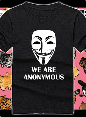 衣服纯棉短袖T恤v字仇杀队笑脸标志Anonymous匿名者黑客组织