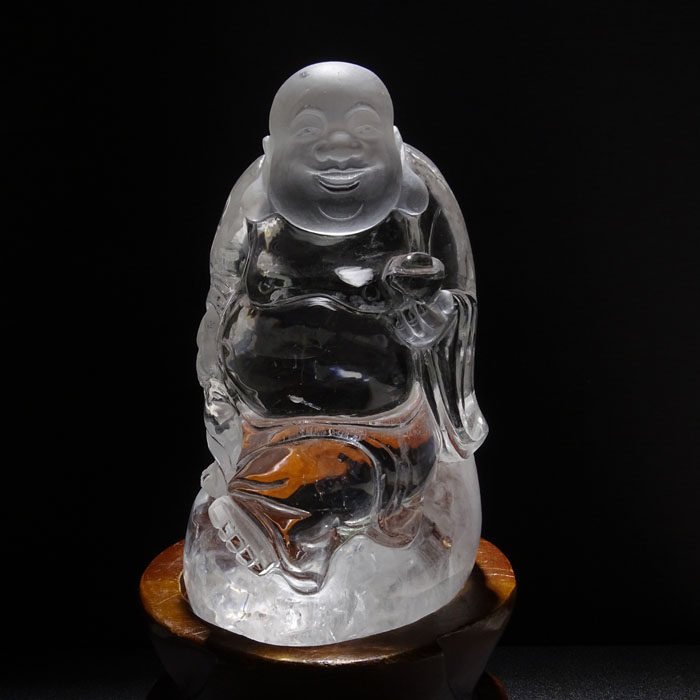 水玉冰魄 天然白水晶佛摆件 手工雕刻南无阿弥陀佛 弥勒笑佛 实物