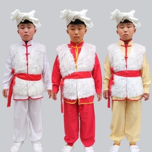 冬季儿童阿宝演出服毛马甲陕北安塞腰鼓男款民族风秧歌舞台演出服