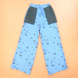 祥云冉冉家外单波西米亚风格拼接撞色休闲裤阔脚裙裤加大码女秋装