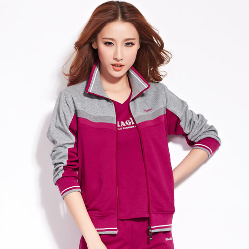 运动服套装女春秋棉修身显瘦撞色