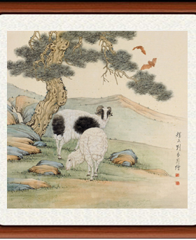 装饰画国画名人字画客厅走兽画高清书画作品刘奎龄福寿绵绵赠装裱