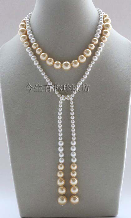 今生有你122CM长链-金色白色贝珠项链新款毛衣链夸张配饰女包邮