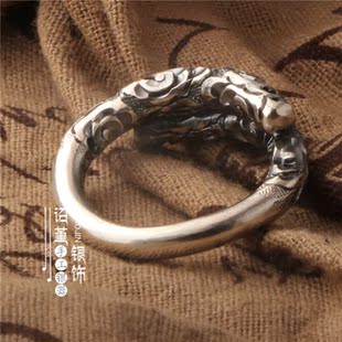 纯银手工浮雕金箍棒戒指纯手工定制情侣 齐天大圣如意金箍棒指环