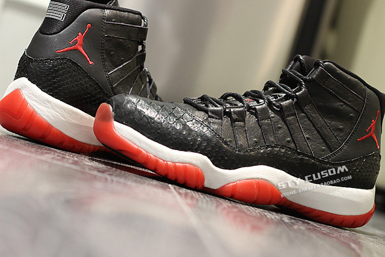 STY custom定制改材料 air jordan 11 bred 黑红 蟒蛇鸵鸟纹