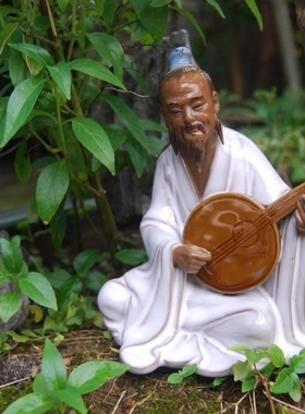 中国风陶瓷假山造景书桌台架抚琴