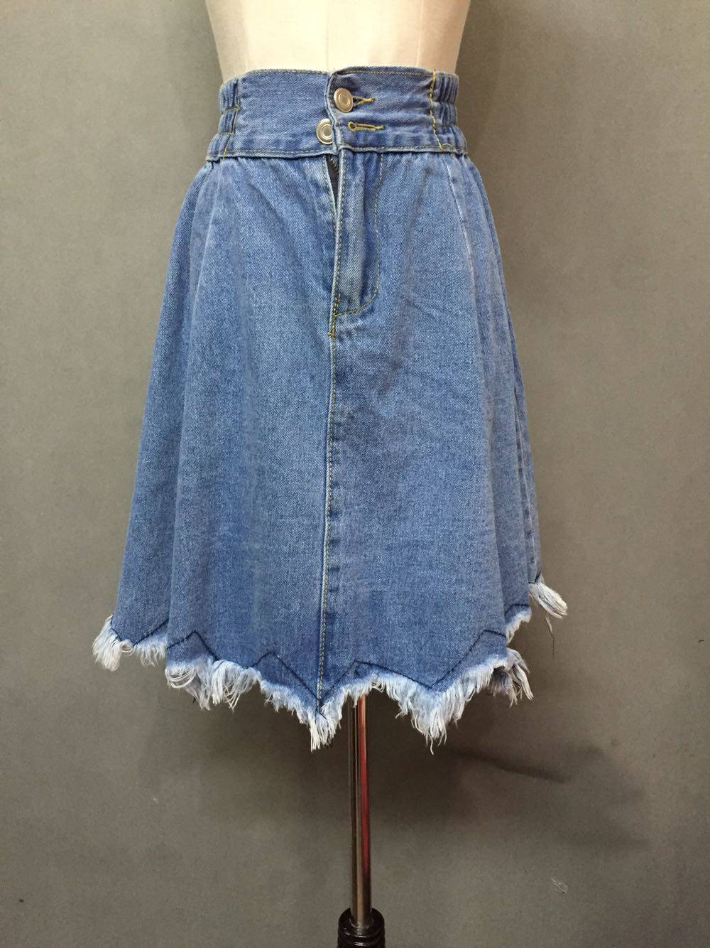 实拍清仓 2019新款夏装韩版高腰显瘦大裙摆波浪流苏牛仔半身中裙