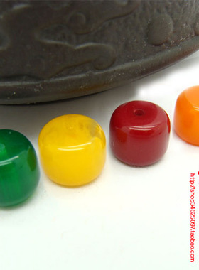 中东琥珀蜜蜡散珠/绿色蜜蜡隔珠手链单珠/DIY桶珠配珠10mm手串