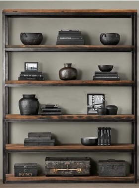 包邮法诺风格 loft美式书架复古书柜陈列柜实木隔板 铁艺置物架