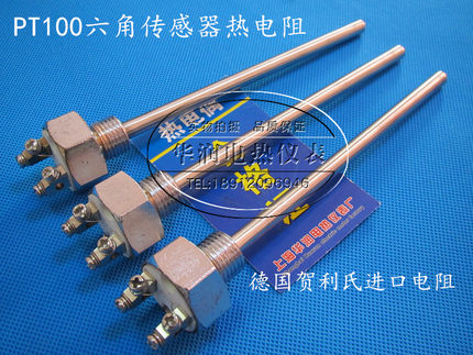 WZP-10六角传感器 PT100热电阻 不锈钢传感器温度探头 L=7*150