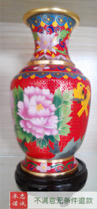 送礼北京景泰蓝花瓶（珐琅）富贵牡丹10寸实地金龙瓶蓝或红可定制