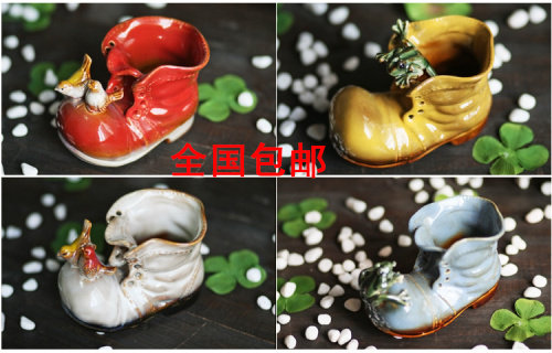 家居工艺品彩色高温陶瓷可爱迷你鞋子靴笔筒摆件杂物钥匙收纳摆件