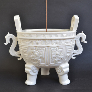 三足椭圆形鼎香炉长方形香鼎炉供奉供佛方鼎佛前供香陶瓷小号大号