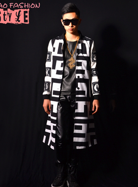 [独家]夜店男歌手DSDJ权志龙GD黑白超长款棒球服酒吧演出服配饰