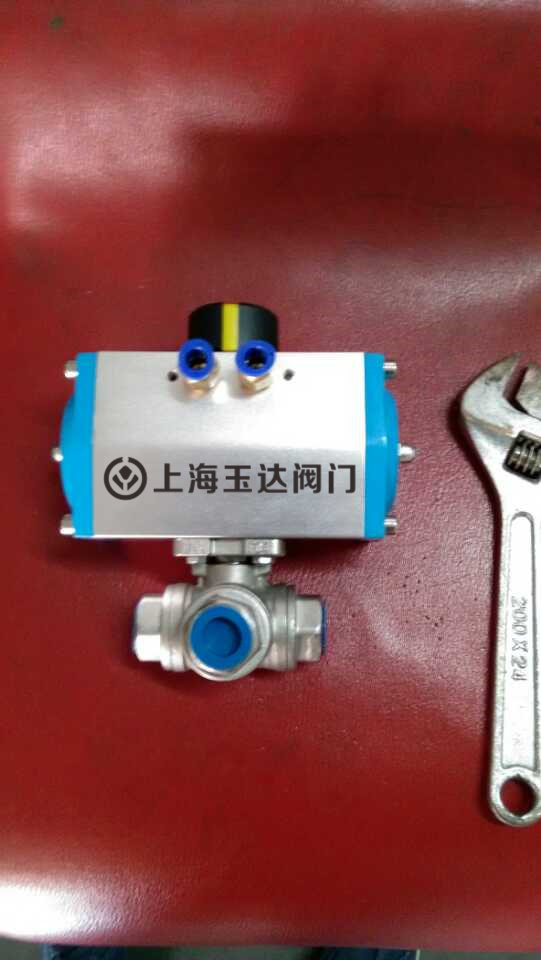 Q614F-16P 气动不锈钢三通丝口球阀 气动三通球阀 304材质 DN40