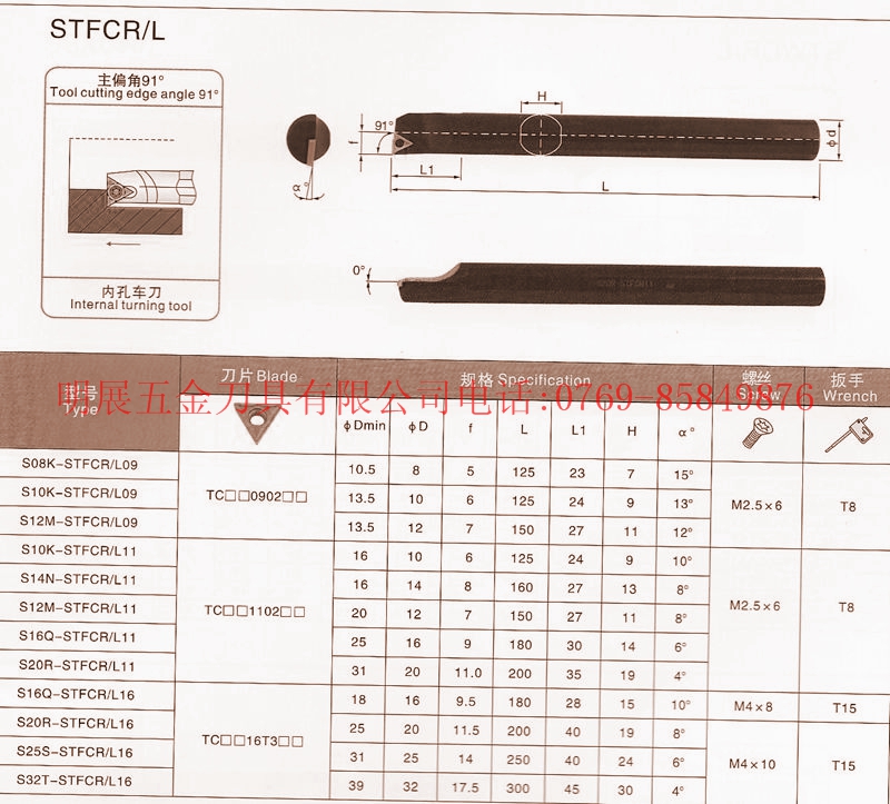 数控刀具/数控车刀杆/螺钉式内孔车刀S08K-STFCL09