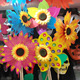 直径35全长75cm向日葵太阳花多色随机 饰风车 中号花形风车 木柄装