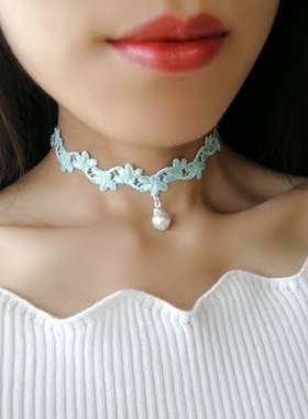 choker流萤日系渐变刺绣珍珠项链