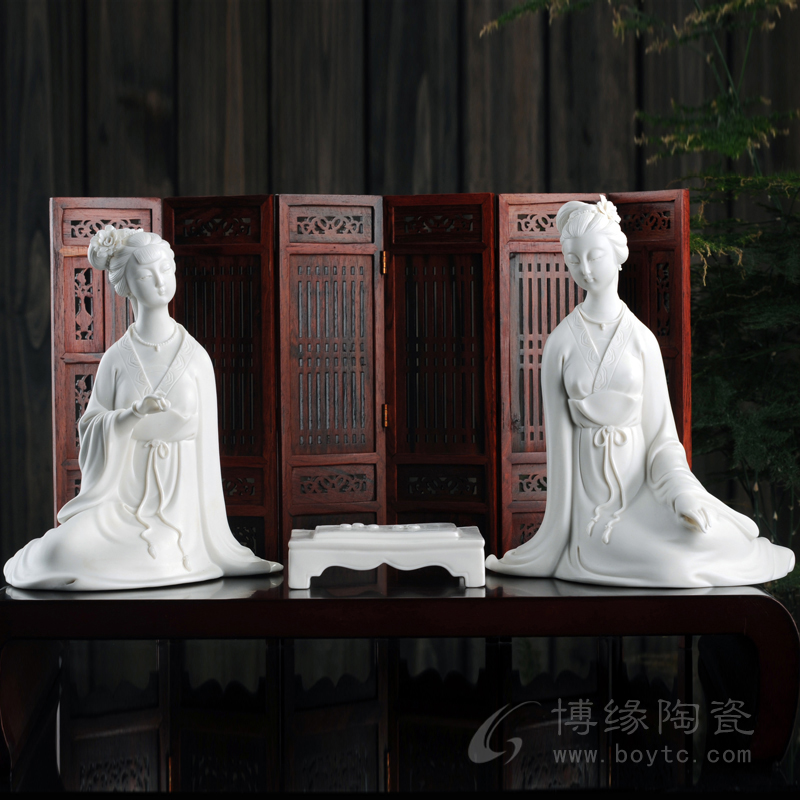 棋语 德化白瓷古典仕女美女人物雕塑棋盘书房会所家居工艺品摆件