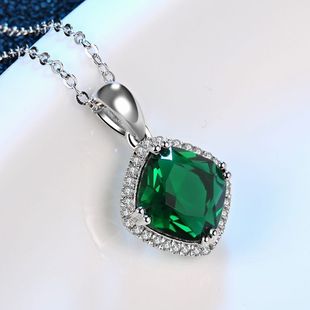 祖母绿项坠女潮流日韩彩色宝石吊坠纯银镀18k金镶嵌彩宝珠宝首饰
