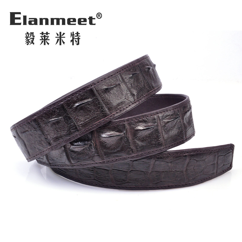 elanmeet鳄鱼皮带身鳄鱼大骨皮无孔带条男士车线皮带带条宽3.8CM