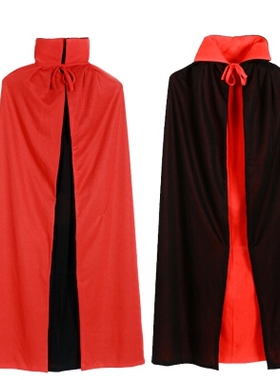 西游记白骨精披风儿童成人立领黑红披风两面穿化妆舞会服装服饰