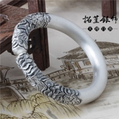 足银999金箍棒银镯手工雕刻莲花手镯定海神针开口民族特色情侣镯