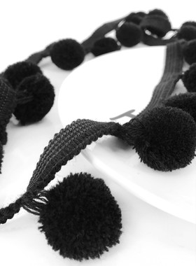 黑色装饰小绒球花边流苏毛线毛绒毛球花边diy窗帘装饰边服装辅料