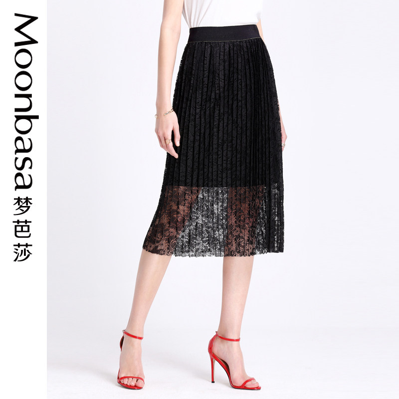 梦芭莎女装赫本半身裙 矮个子显高显瘦蕾丝a字高腰 洋气减龄