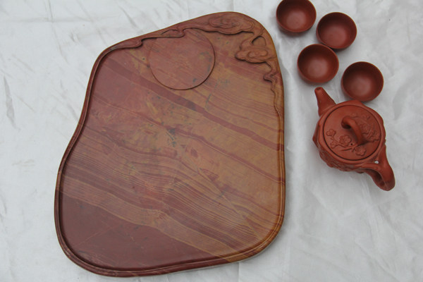 厂家直销 正宗临朐青州红丝石茶盘茶海 【指日高升】 规格30*26*3