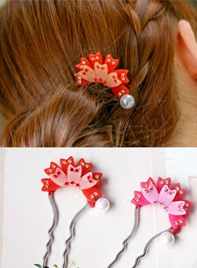 Angelrena韩国进口发饰品康乃馨淑女U型发叉发簪子D5