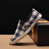 格子布低帮一脚蹬懒人鞋 休闲布鞋 男鞋 春季 透气板鞋 帆布鞋 新款 男士