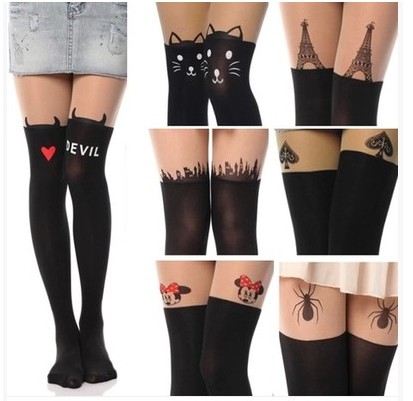 纹身猫恶魔兔子过膝假大腿丝袜