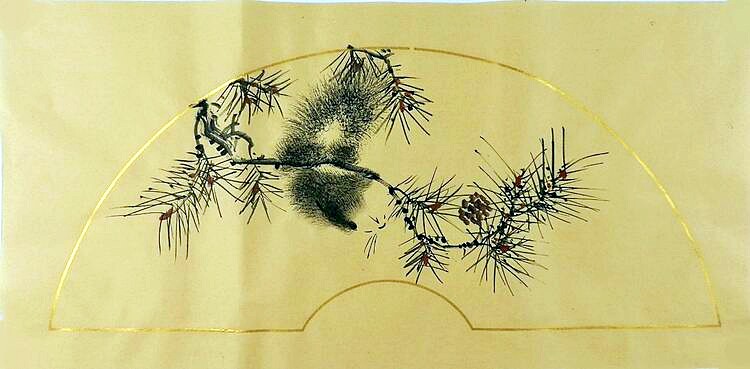 手绘字画装饰画热销YD042224无名良品二尺无款国画扇面 松鼠68 33