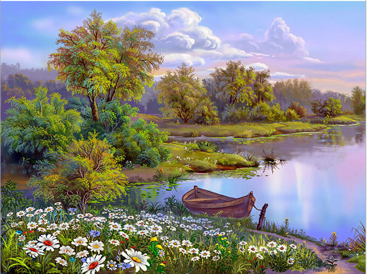 精准印花dmc十字绣客厅书房餐厅挂画简约现代油画 春天的风景