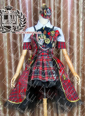 白夜之城cosplay超原版AKB48打歌服红格子拼布裙子重力シンパシー