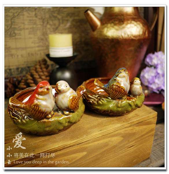 【玛格丽特小圆缸】陶瓷鸟肥皂盒双色入美式乡村摆件结婚礼物