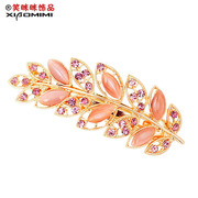 Package mail smiling leaf cat eye hair clip studded top Chuck Korean rhinestones jewelry spring clamp plate