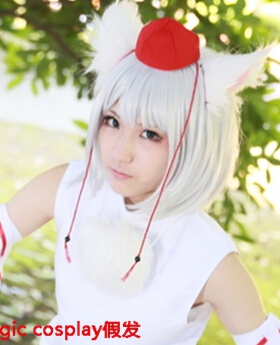 cosplay假发 东方Project 犬走椛 Cleric 龙之谷 银白色梨花短发