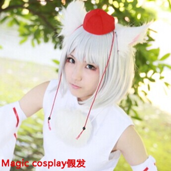 cosplay假发 东方Project 犬走椛 Cleric 龙之谷 银白色梨花短发