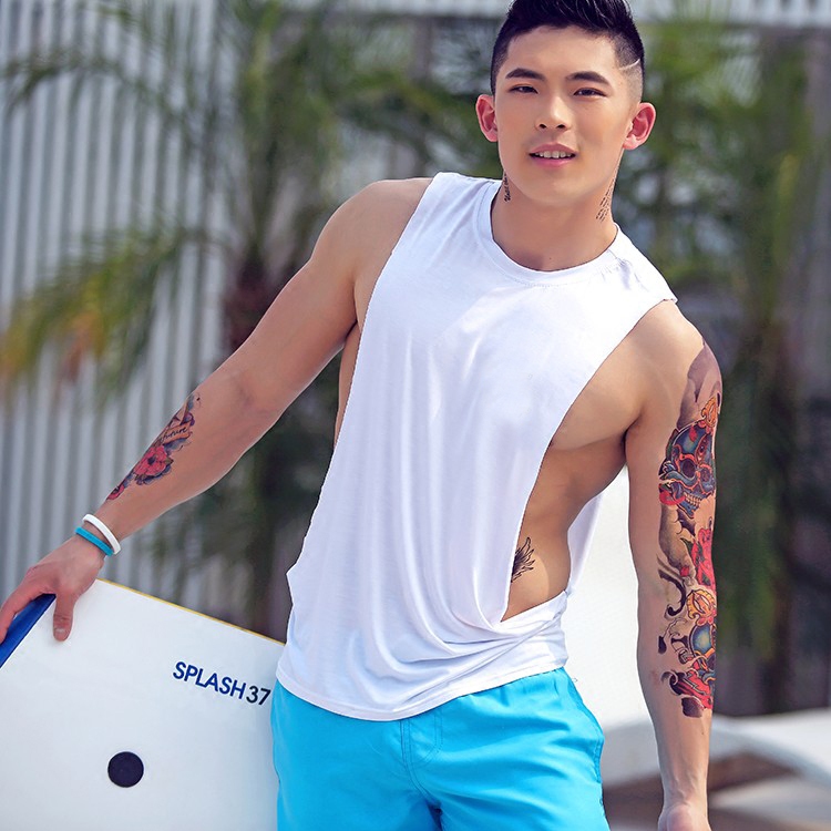 夏季大开叉宽松运动健身无痕背心