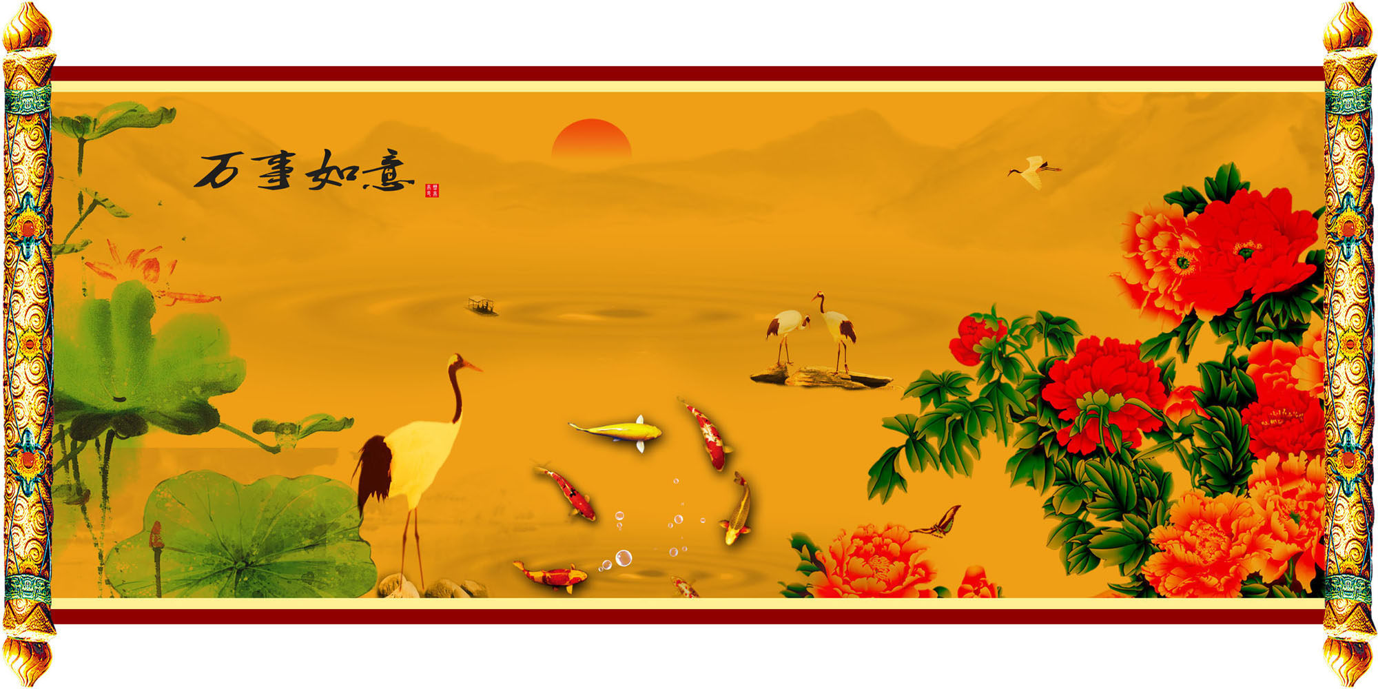 730海报印制展板写真喷绘贴纸437富贵吉祥万事如意画图片贴纸海报