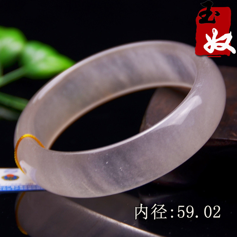 玉奴/新疆天然金丝玉手镯/白色宝石光/猫眼光/手镯子/59