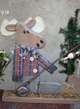 彩绘复古做旧麋鹿儿童房工艺摆件