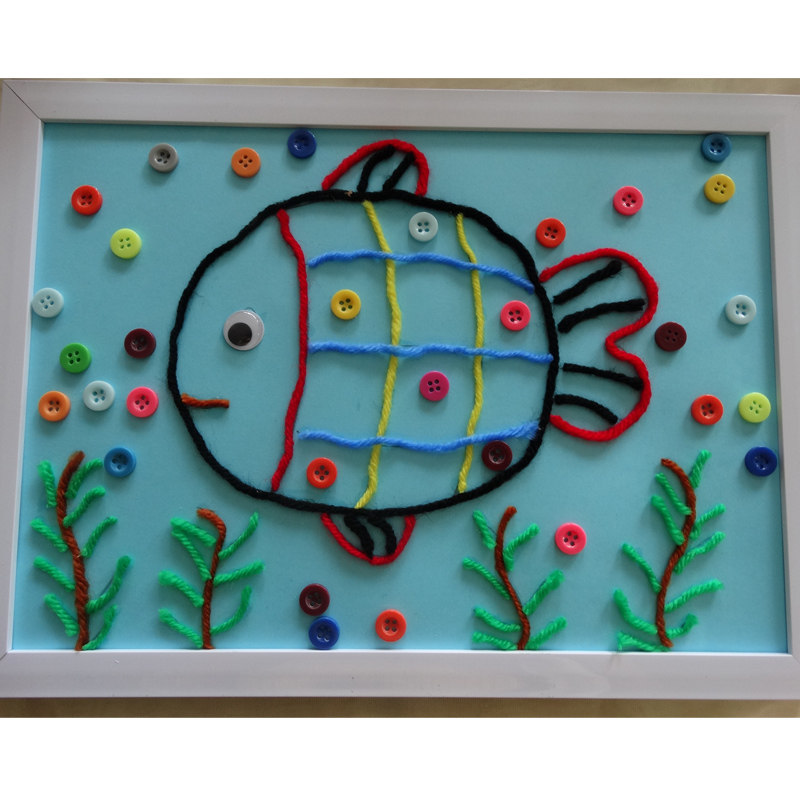 天下第香手工diy毛线画黏贴画diy材料包毛线画扣子画肥鱼带相框