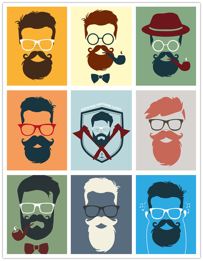 矢量设计素材 时尚波普风格男士人物头像海报模板眼睛胡子EPS格式