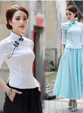 汉元素盘扣旗袍立领服上衣服装
